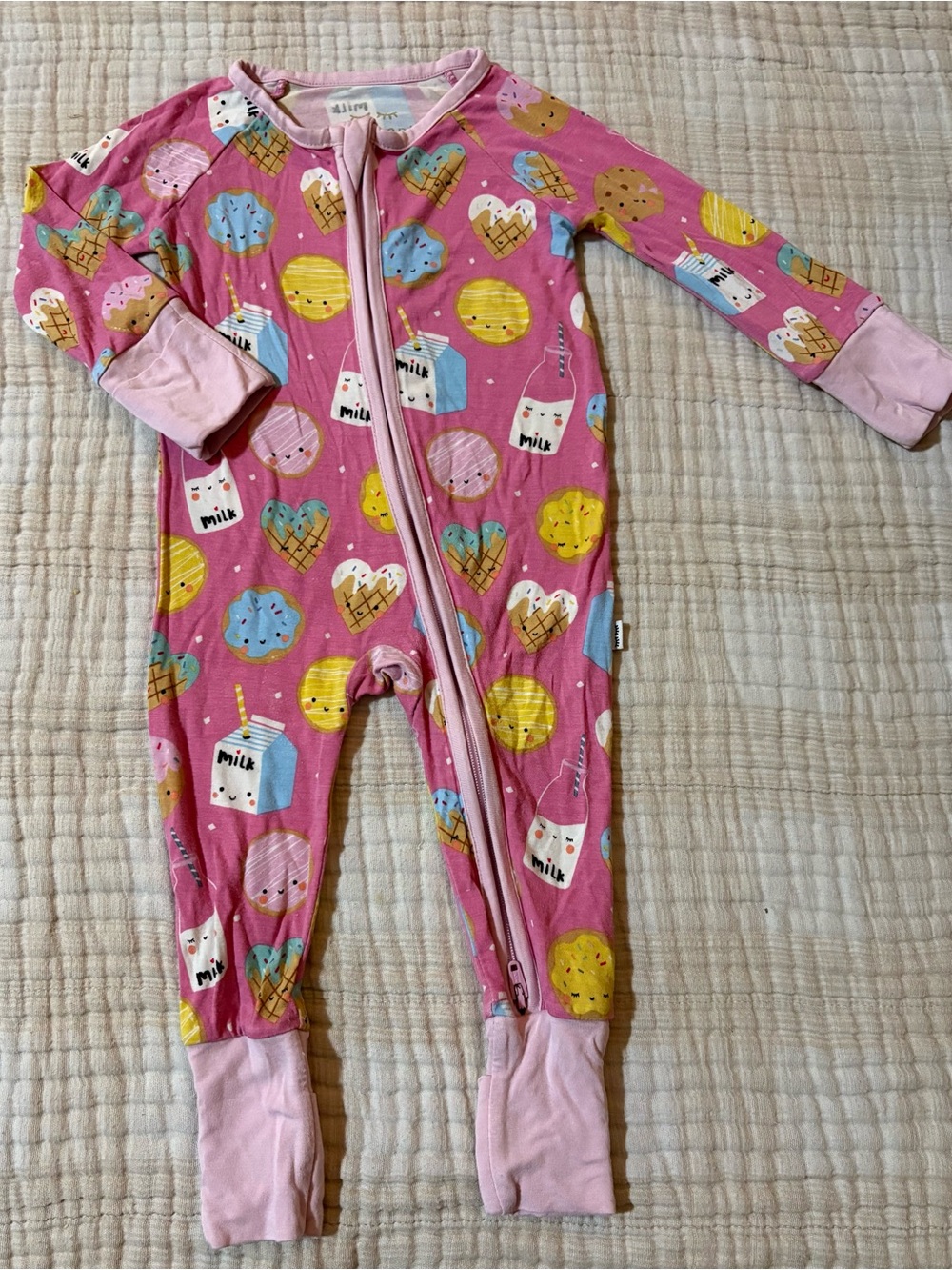 Little Sleepies Pink Milk & Coomies Print Zip One-Piece Footed Pajamas